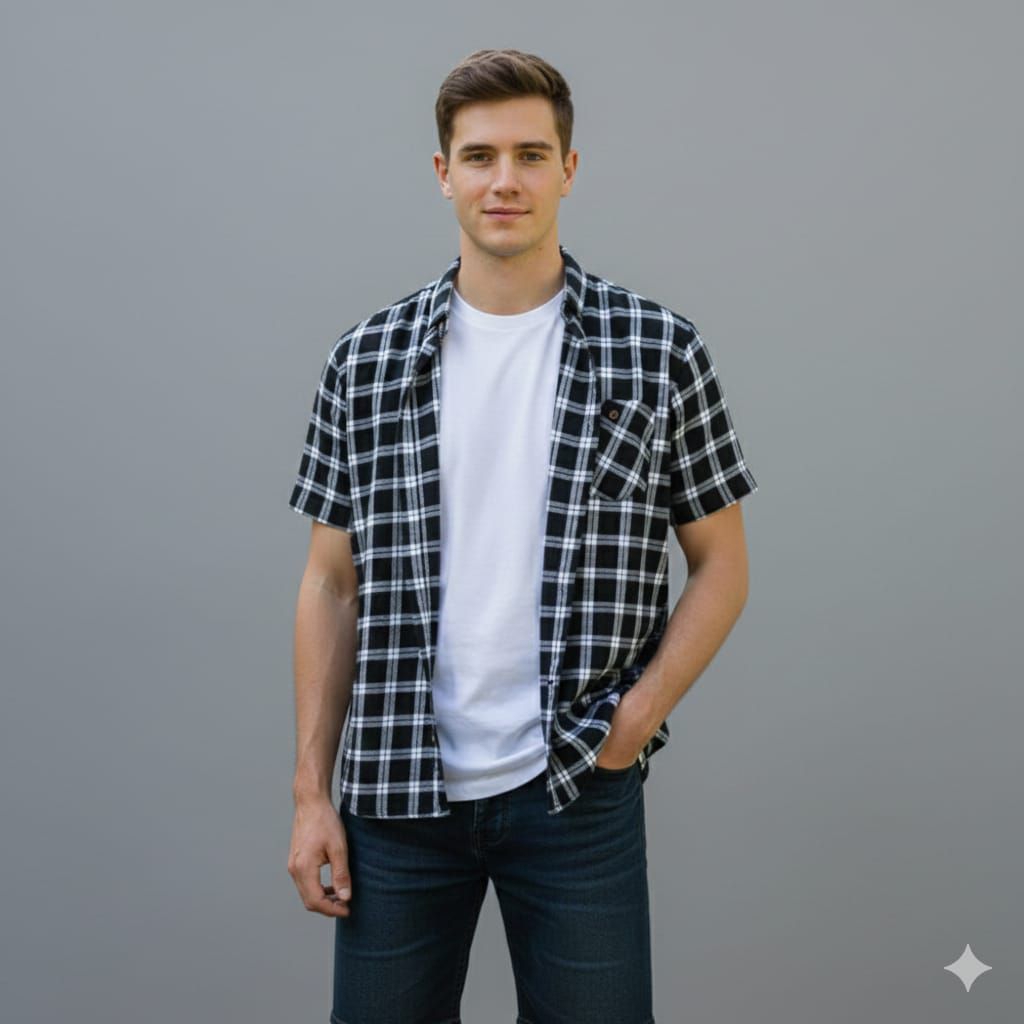 Flanel Pria Jumbo XXL XXXL Lengan Pendek Kotak-Kotak Kemeja Casual Kekinian