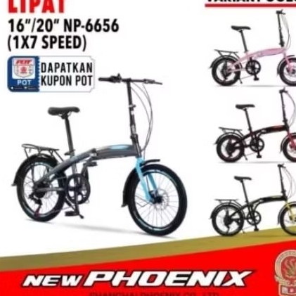 SEPEDA LIPAT 16/18 NEW PHOENIX 6656 AF OPERAN 7 SPEED REM CAKRAM