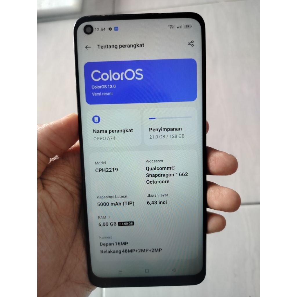 mesin oppo a74 6/128 normal