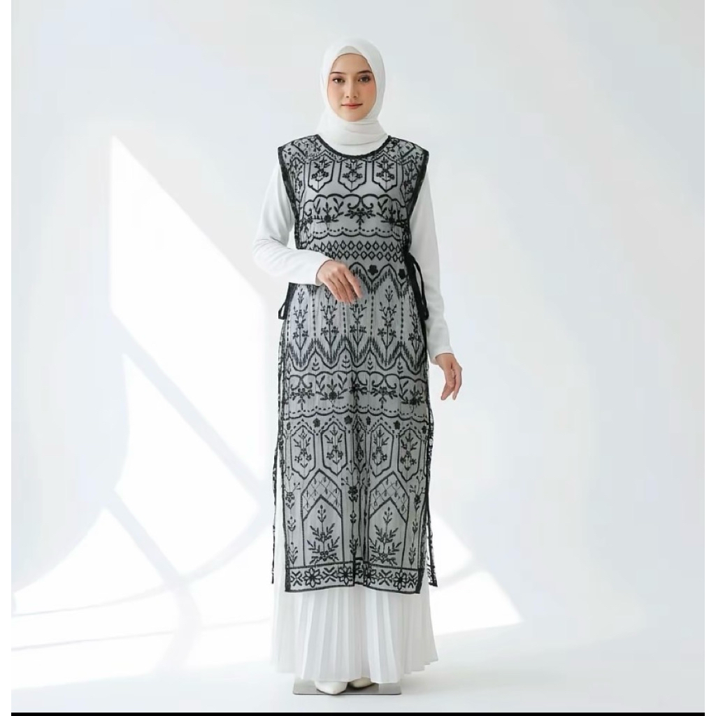 Cardigan Wanita Long Vest brukat Premium Atasan wanita