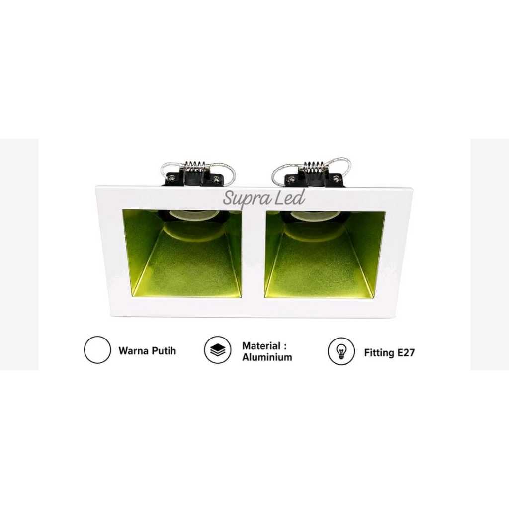 Lampu Downlight Sorot 2P Fitting E27 Kotak Body Putih, Tanam Plafon