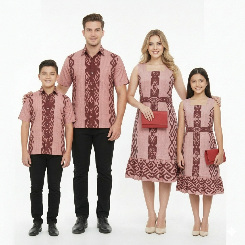 Set Couple Keluarga Tenun Jepara Serambitan warna Pink Dijual Terpisah