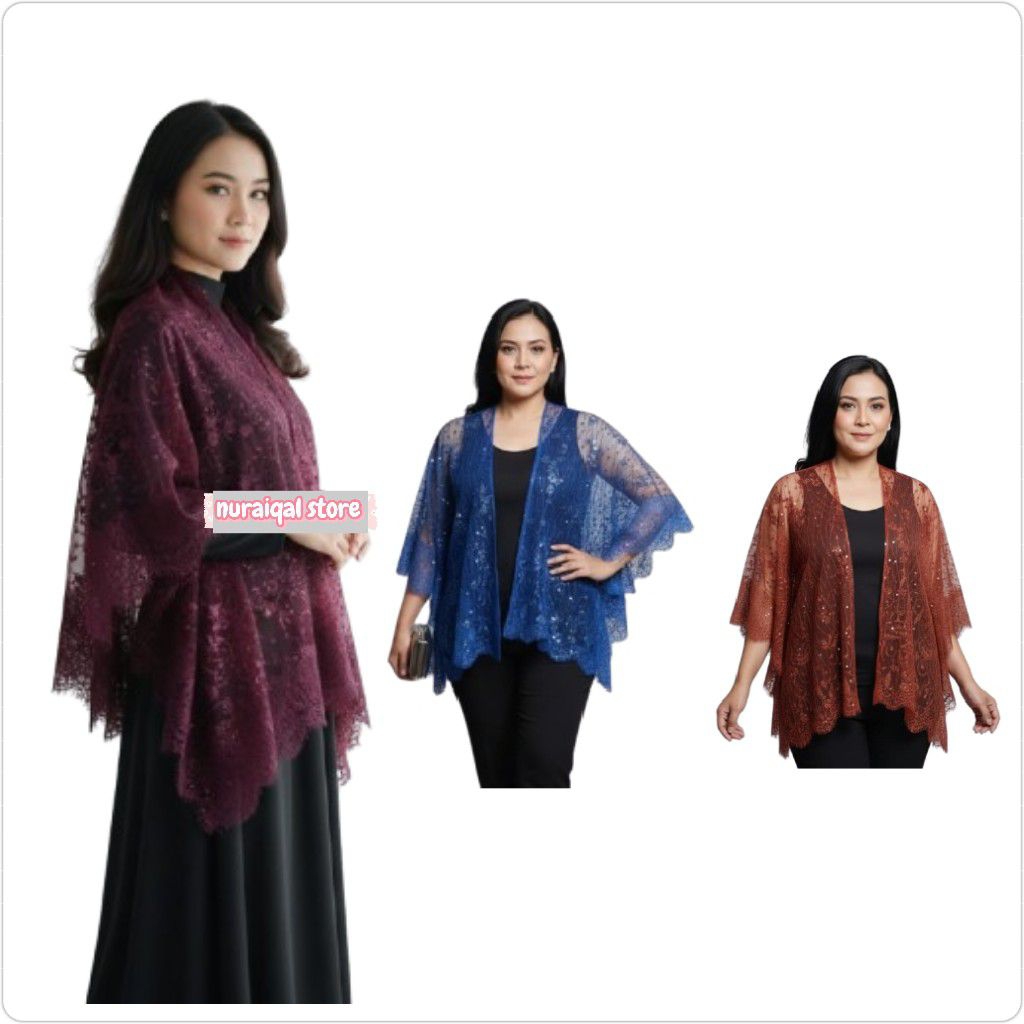 CAPE BRUKAT RENDA CARDIGAN GAUN PESTA BRUKAT TILE GLITER ACARA RESMI BAJU PESTA BAJU KONDANGAN KEKIN