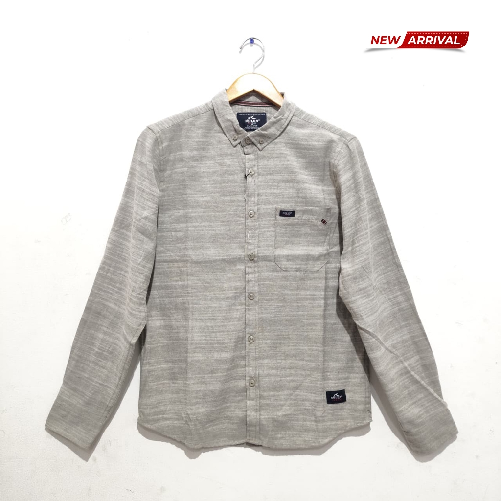 ROLUN Kemeja Casual Pria Motif Garis Slim Fit Abu CS451263