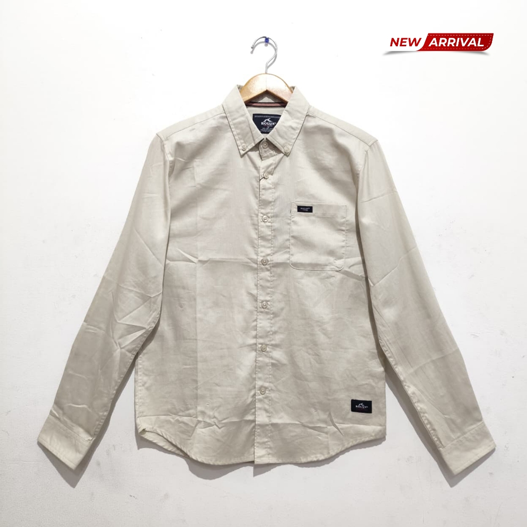 ROLUN Kemeja Casual Pria Polos Slim Fit Cream Lengan Panjang CDR451339