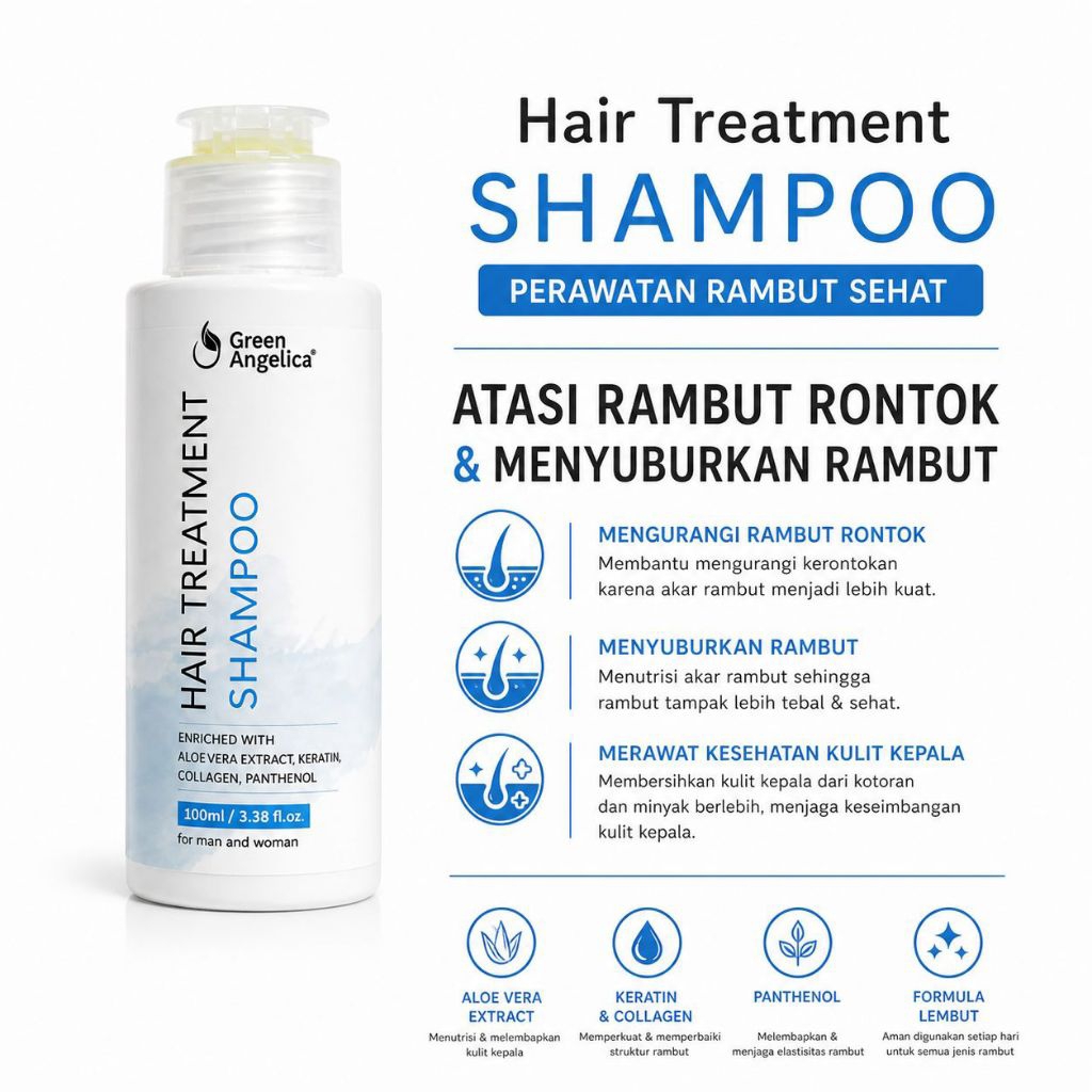 SHAMPOO GREEN ANGELICA MENUMBUHKAN RAMBUT - SHAMPO ATASI RAMBUT BERKETOMBE BPOM