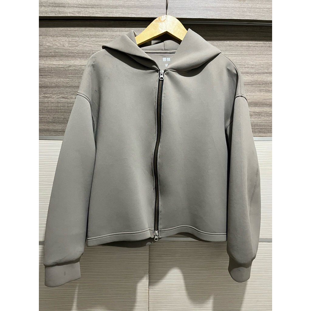Uniqlo Sweat AIR DRY CROP HOODIE Dry Zipper Scuba Coksu Grey Abu Hoodie dry fit Oversized Boxy