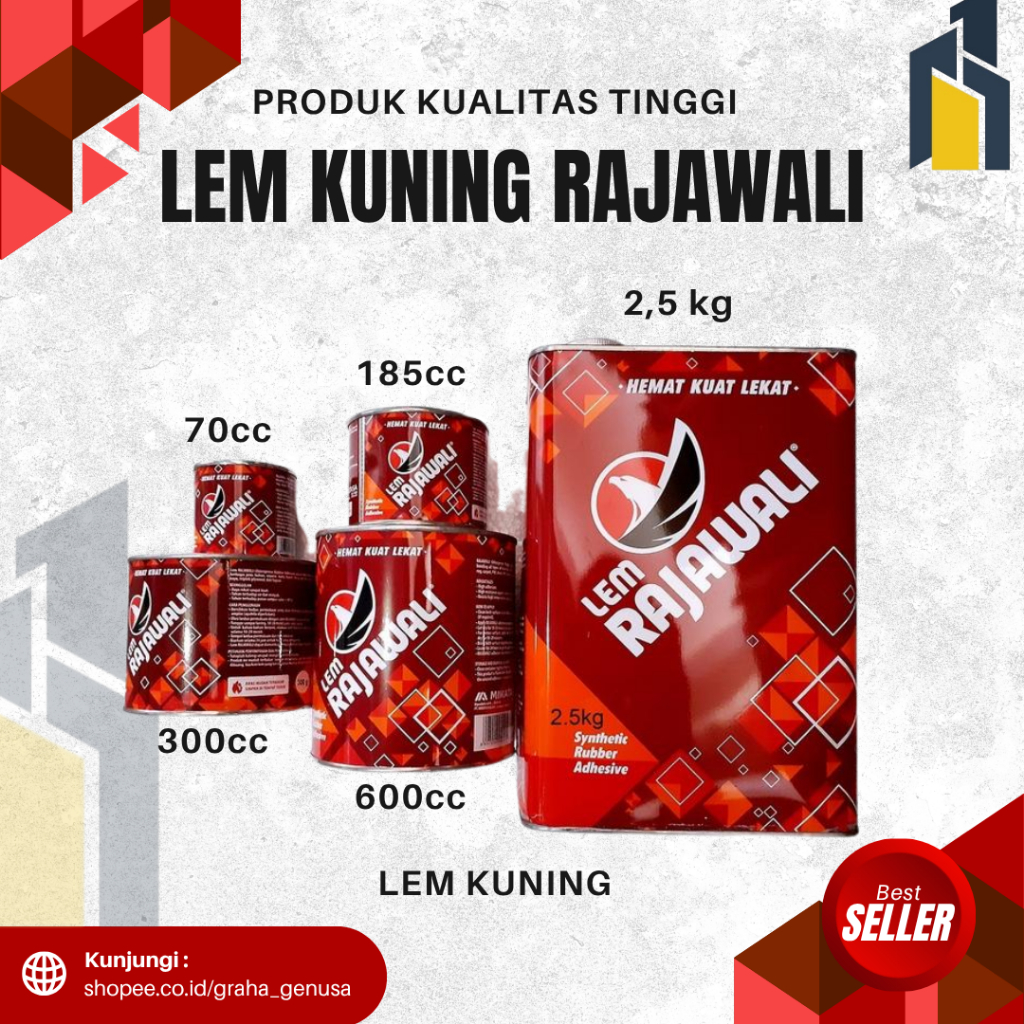 Lem Kuning Rajawali Serbaguna - Pilihan Ukuran Lengkap 70gr hingga 1kg