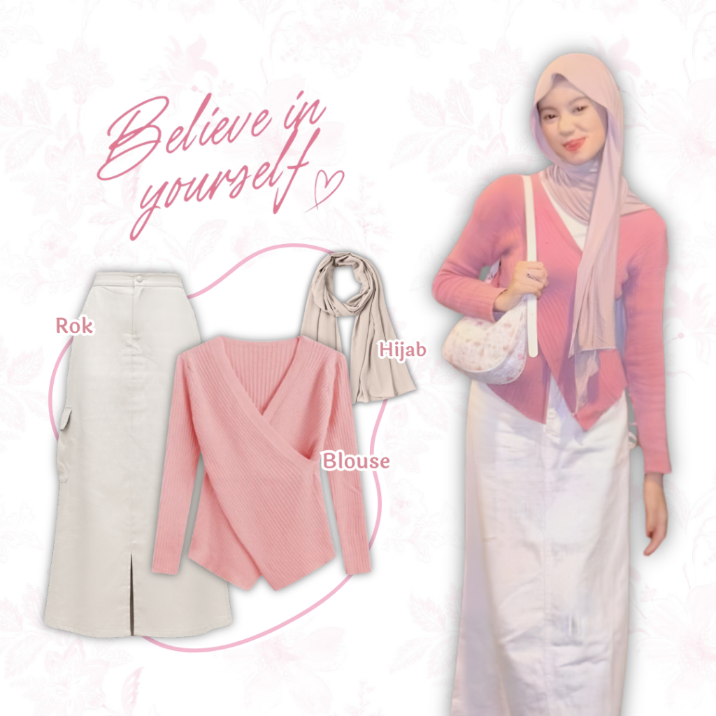 one set remaja /  outfit wanita kekinian / Jisoo Blouse Rajut + Rok Cargo Cream + Pashmina Ceruty Be