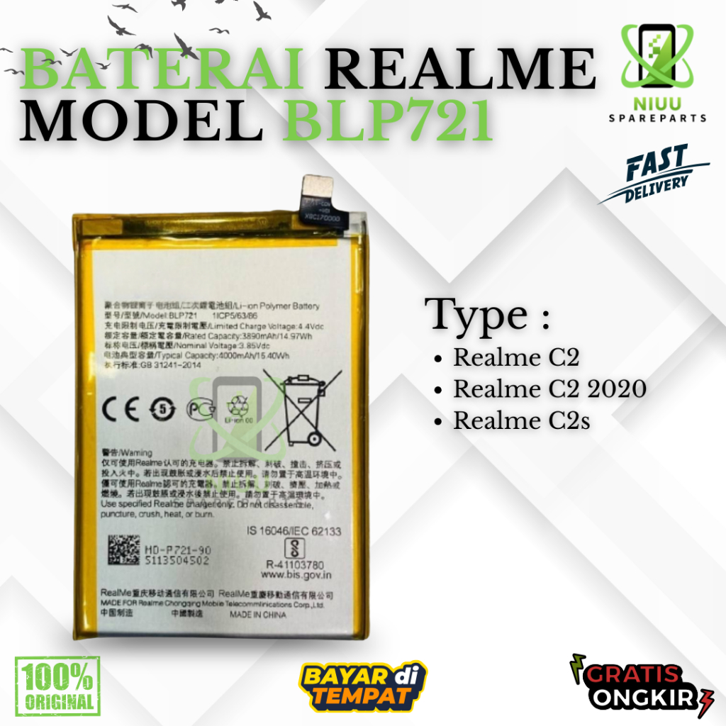 BATERAI BATTERY BLP721 REALME C2 DOUBLE [IC POWER] ORIGINAL
