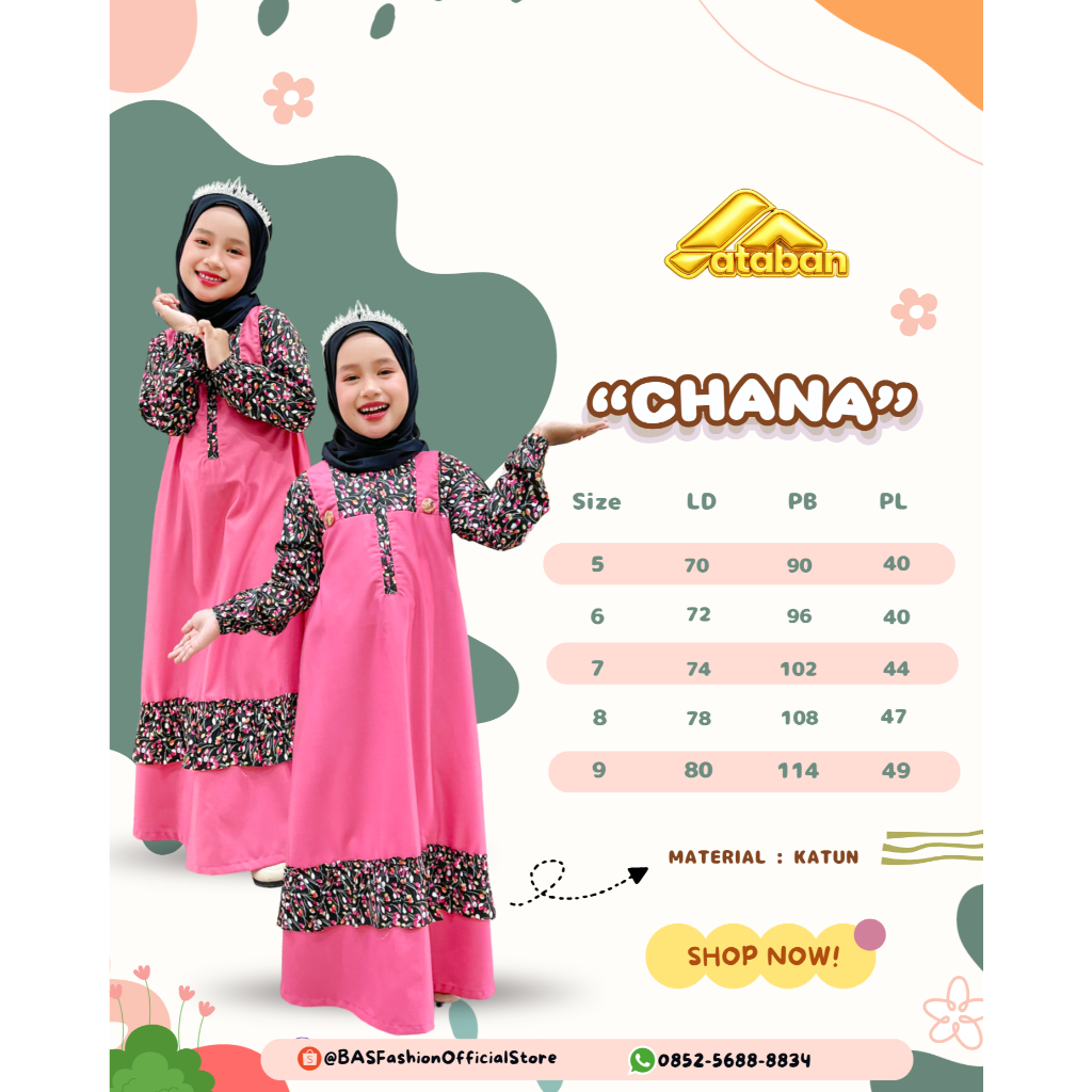 BAS Fashion - CHANA KIDS | Gamis Motif BUNGA | Baju Muslim Anak | Gamis Katun Anak | Gamis Motif  | 