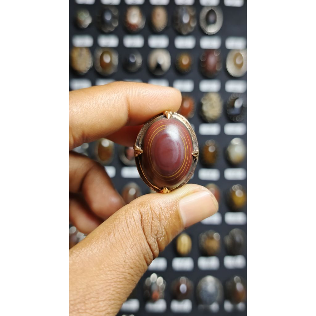 Cincin Batu Akik Puser Bumi Ati Ayam Urat Emas Kualitas Kontes, Ring Koin Ukir Kombinasi
