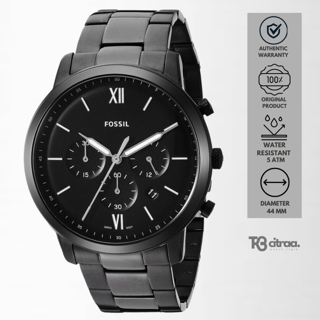 Jam Tangan Pria Fossil Neutra Chronograph Black Stainless Steel Mewah Original FS5474