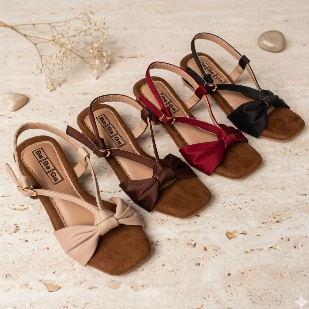 Sandal Heels Wanita Hak 3Cm Model Sepatu Sendal Tali Belakang Bahan Saten Ukuran 36 -41 Big Size