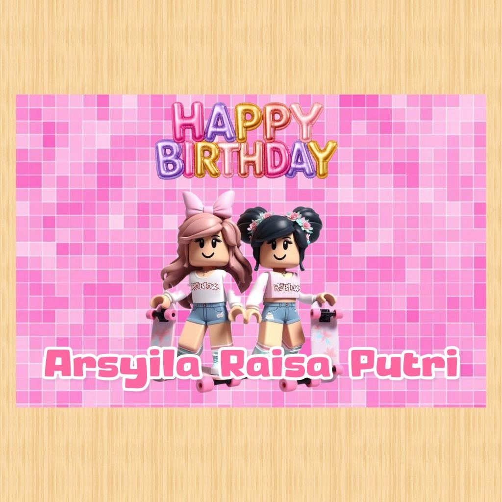 Spanduk ROBLOX banner ROBLOX spanduk banner ultah anak background ROBLOX custom backdrop ulang tahun