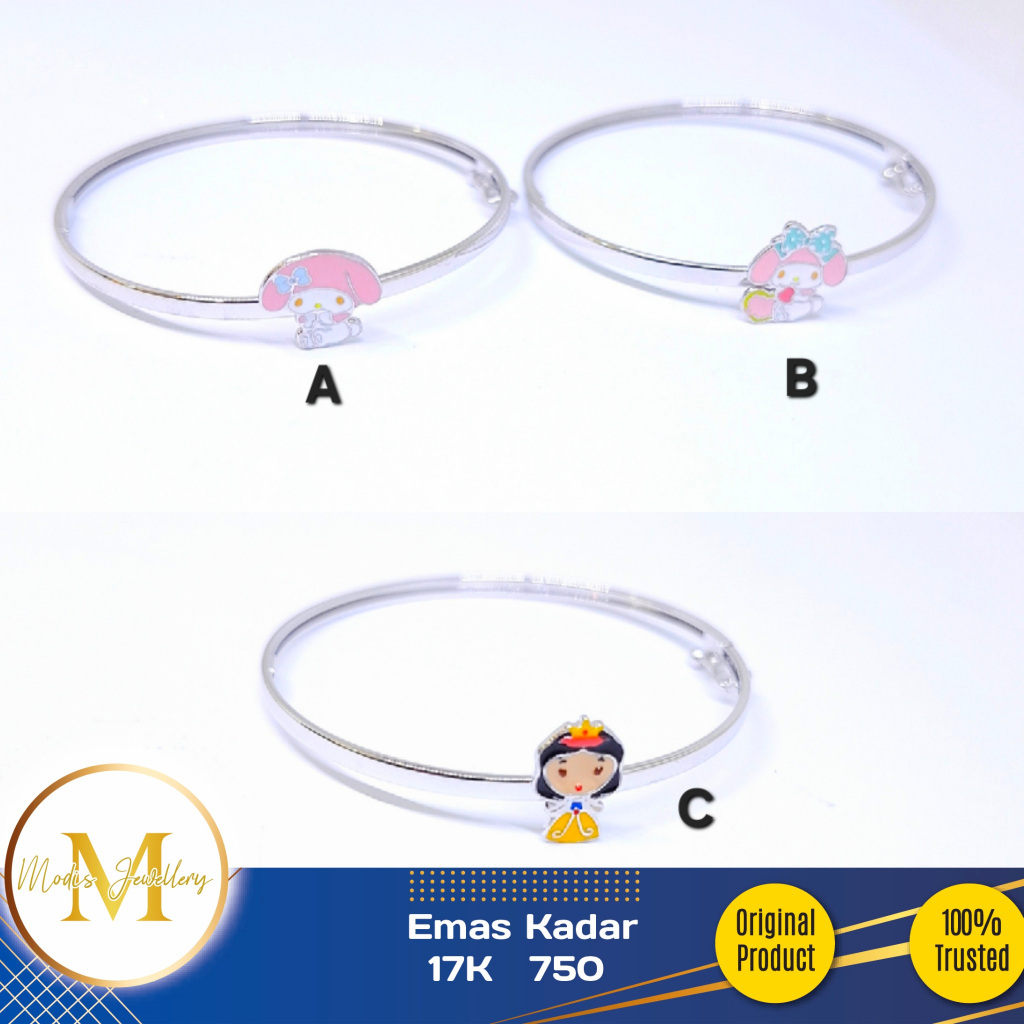 MODIS JEWELLERY -Gelang Bangle Anak Melody - Princes Putih - Emas 17k  750
