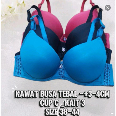 Bra Kawat Busa Tebal Jumbo Cup C to D -+4-5cm Bra Push Up Khusus PD Besar Size 38-44 Kait 3 BH 1516