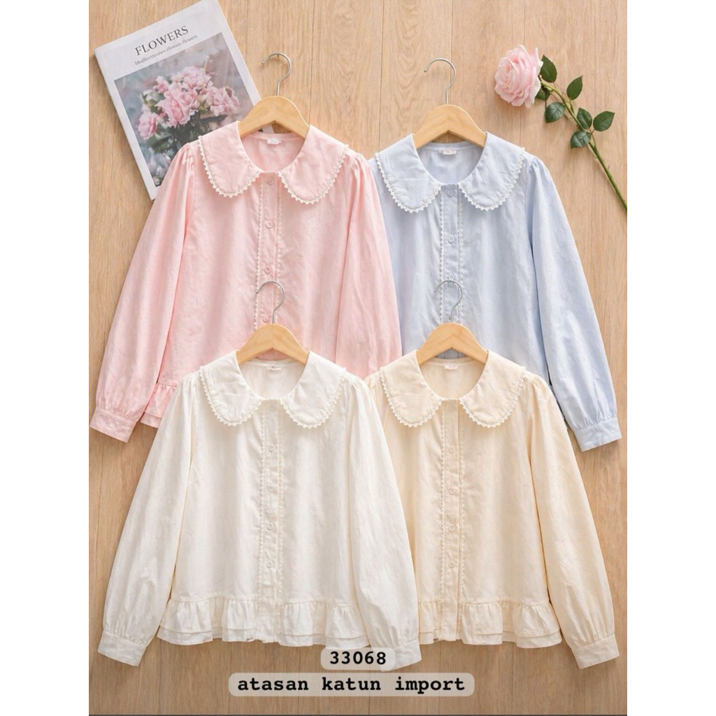 kemeja wanita import premium atasan wanita katun import premium atasan katun premium kombinasi lace