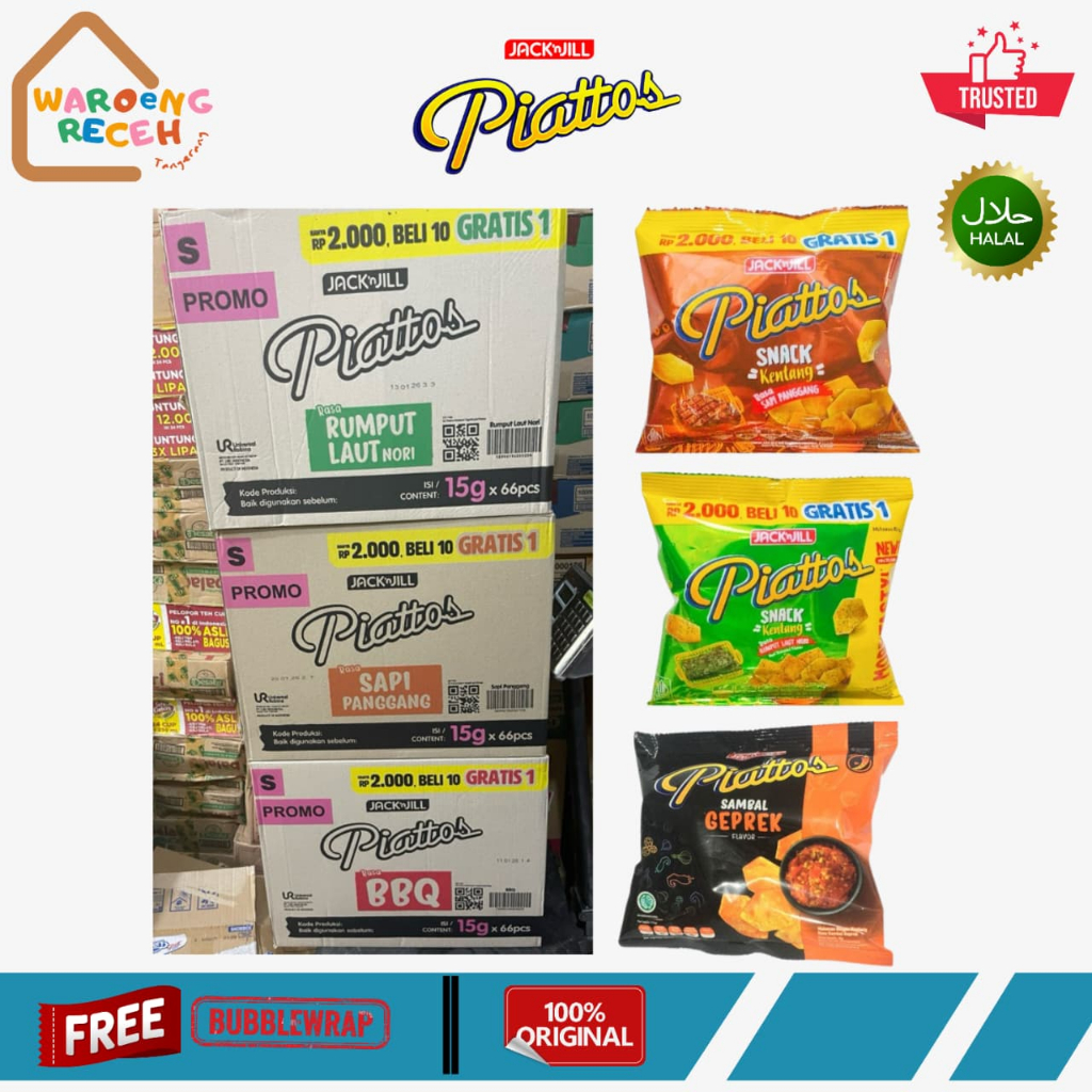 Piattos Snack Kentang Rasa Sapi Panggang Rumput Laut Sambal Geprek 15 Gr [1 DUS ISI 6 RENCENG]