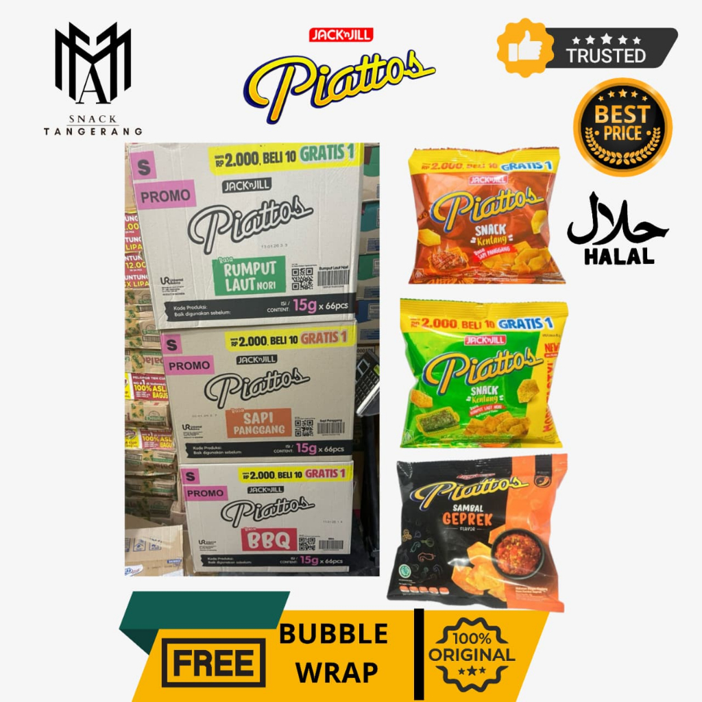 Piattos Snack Kentang Rasa Sapi Panggang Rumput Laut Sambal Geprek 15 Gr [1 DUS ISI 6 RENCENG]