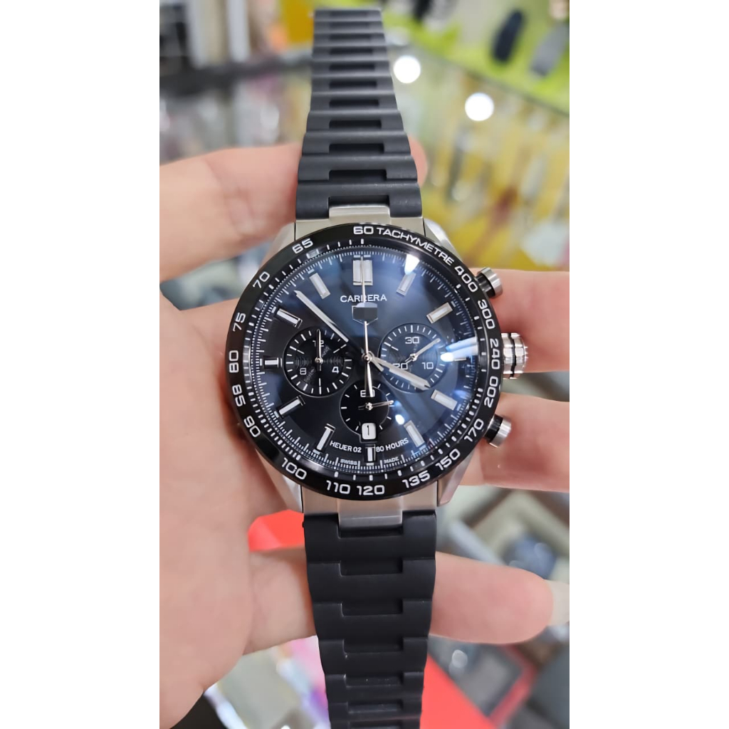 New jam tangan pria tag her Carrera Chronograph 44mm Rubber strap more colours