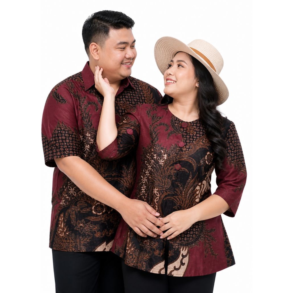 COUPLE BLUS BATIK MERAH SERAGAM BLUS SERAGAM KANTOR BATIK MERAH SERAGAM PESTA COUPLE BLUS MERAH