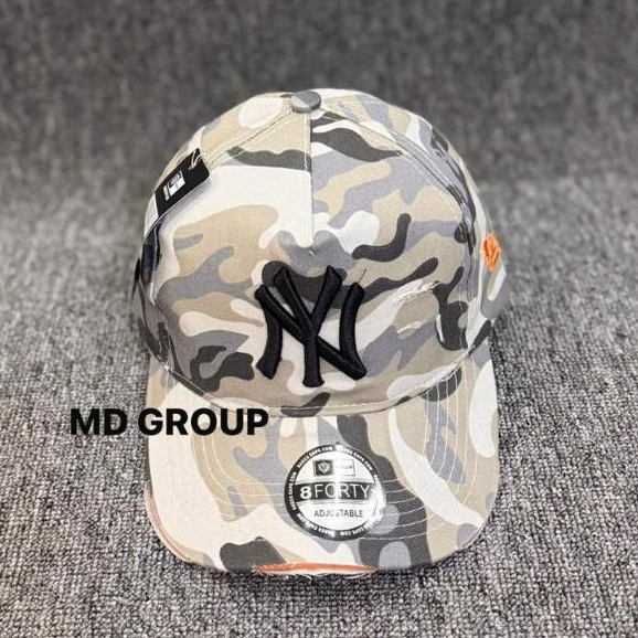 Topi Baseball NY Camo Bordir Hitam Model Sobek Trandy Kekinian Topi Dewasa Unisex Motif Loreng Putih