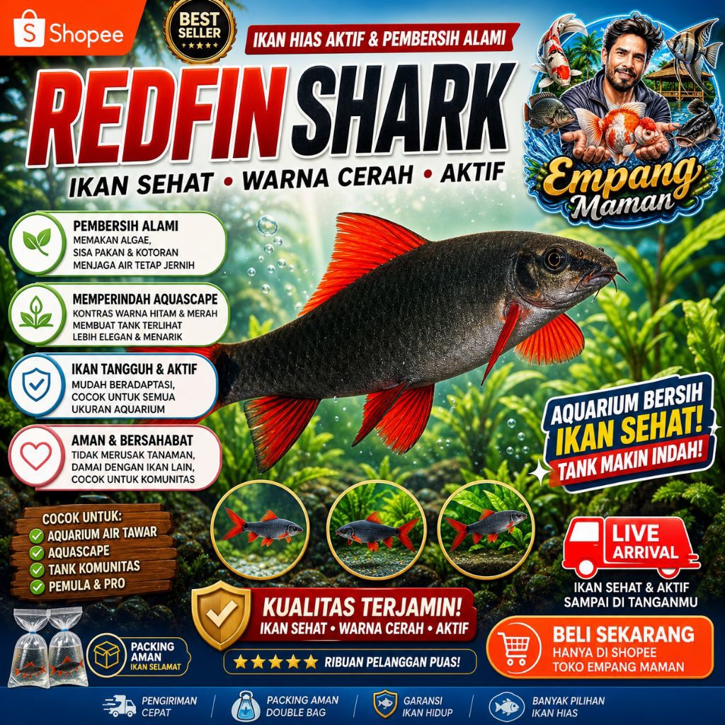 REDFIN SHARK Ikan Hias Hiasan Aquarium Aquascape Pembersih Lumut