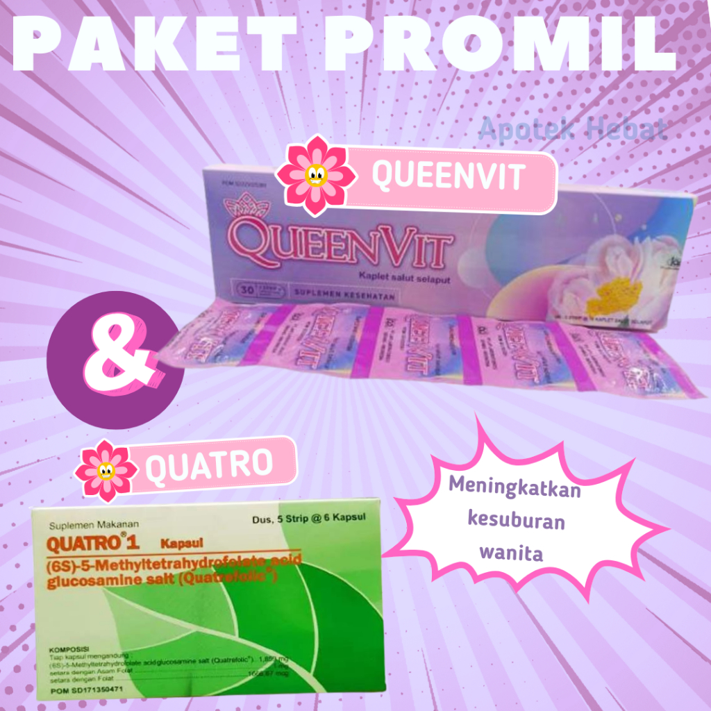 Bundling Paket Queenvit Asam Folat Quatro 1 Program Hamil Bumil Vit Promil Wanita Promo Paket Promil
