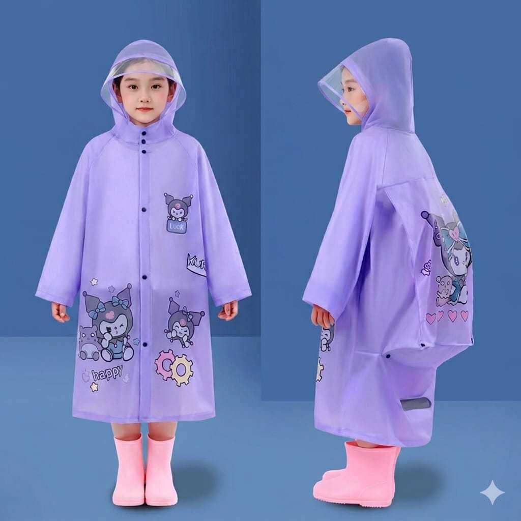 (4-13 THN) Jas Hujan Anak Lucu Kuromi Astronot Dino Princess Sofia Jas Hujan Ransel Anak Hoodie Anak