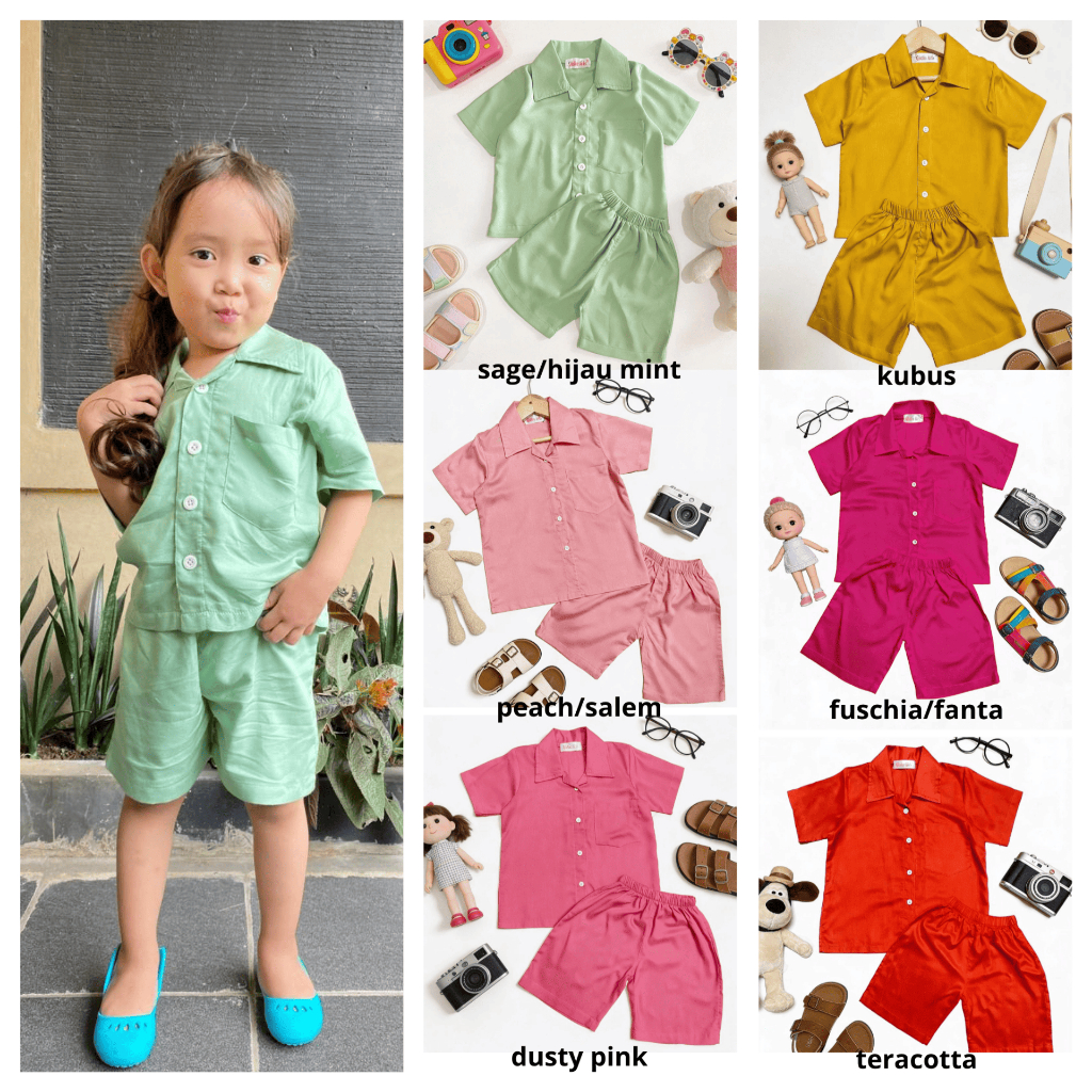 ONE SET/Baju Tidur Anak Polos 1-5 Tahun Rayon Visose