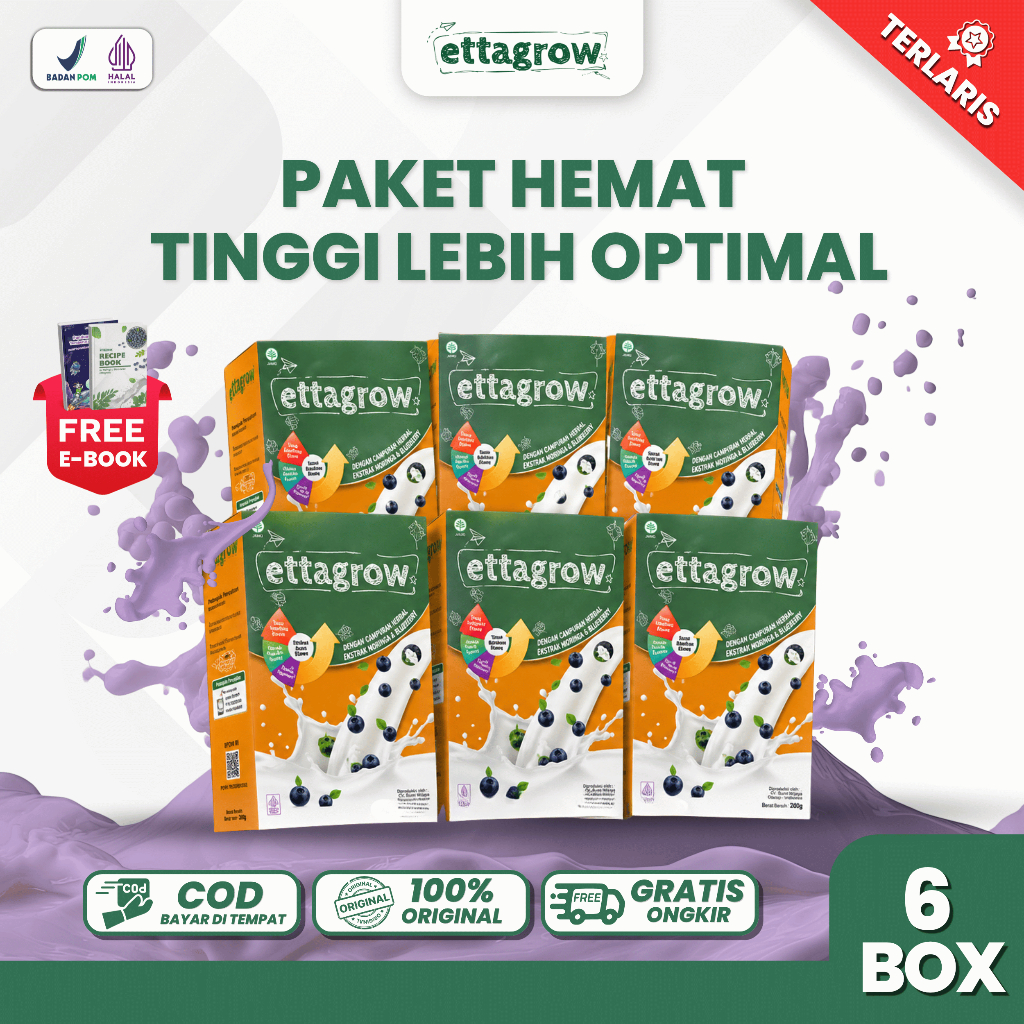 Tinggi Badan Anak Optimal - Ettagrow Susu Anak 2-13 Tahun Rasa Blueberry HALAL BPOM