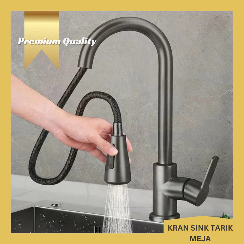 Kran Sink Tarik Air Panas Dingin Keran Cuci Piring Tarik Dudukan Meja / Kran Wastafel Tarik Faucet S