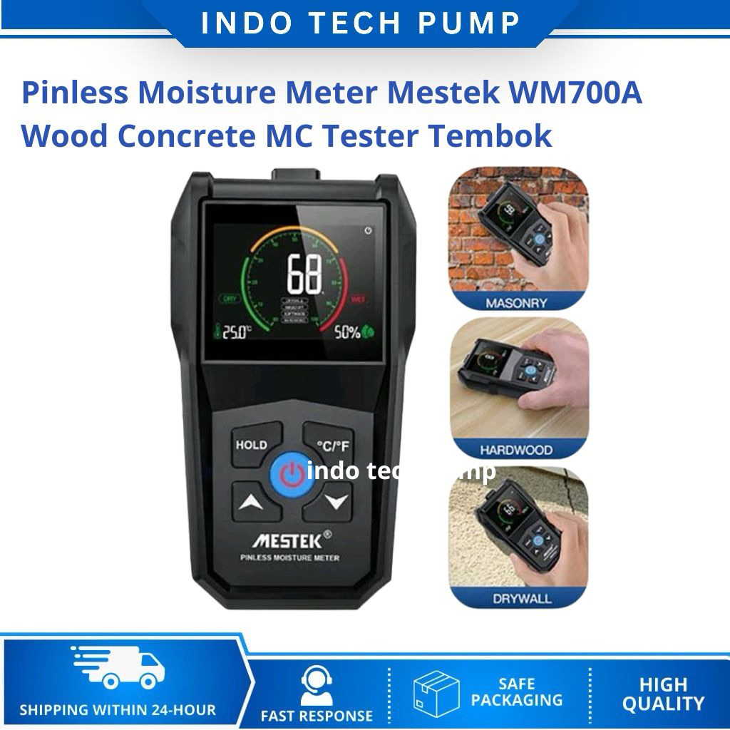 Pinless Moisture Meter Mestek WM700A Wood Concrete MC Tester Tembok