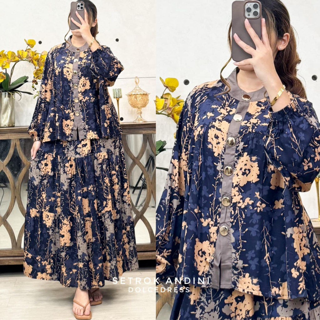 Dolcedress Setelan Rok ANDINI Jumbo Motif Mix Polos Bahan Rayon