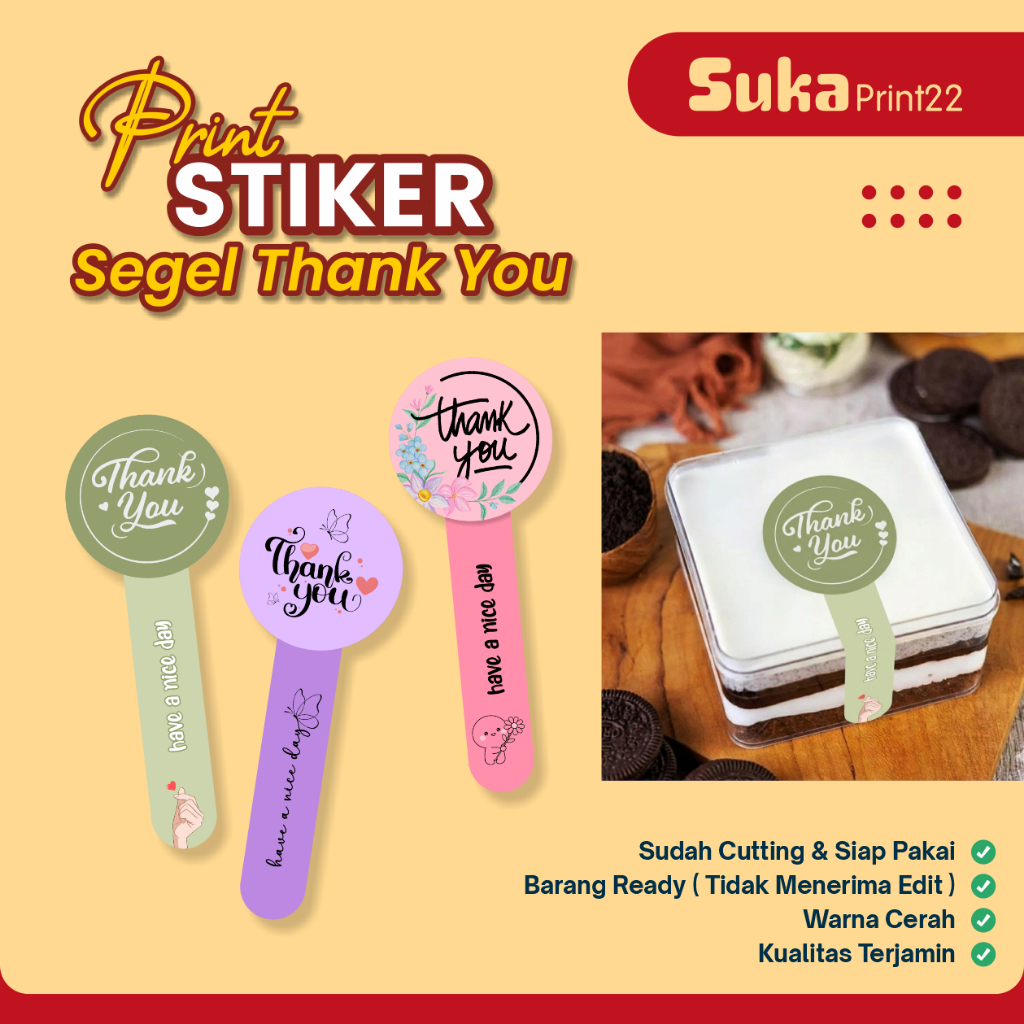 Sticker Segel Thank You motif Bunga Aesthetic