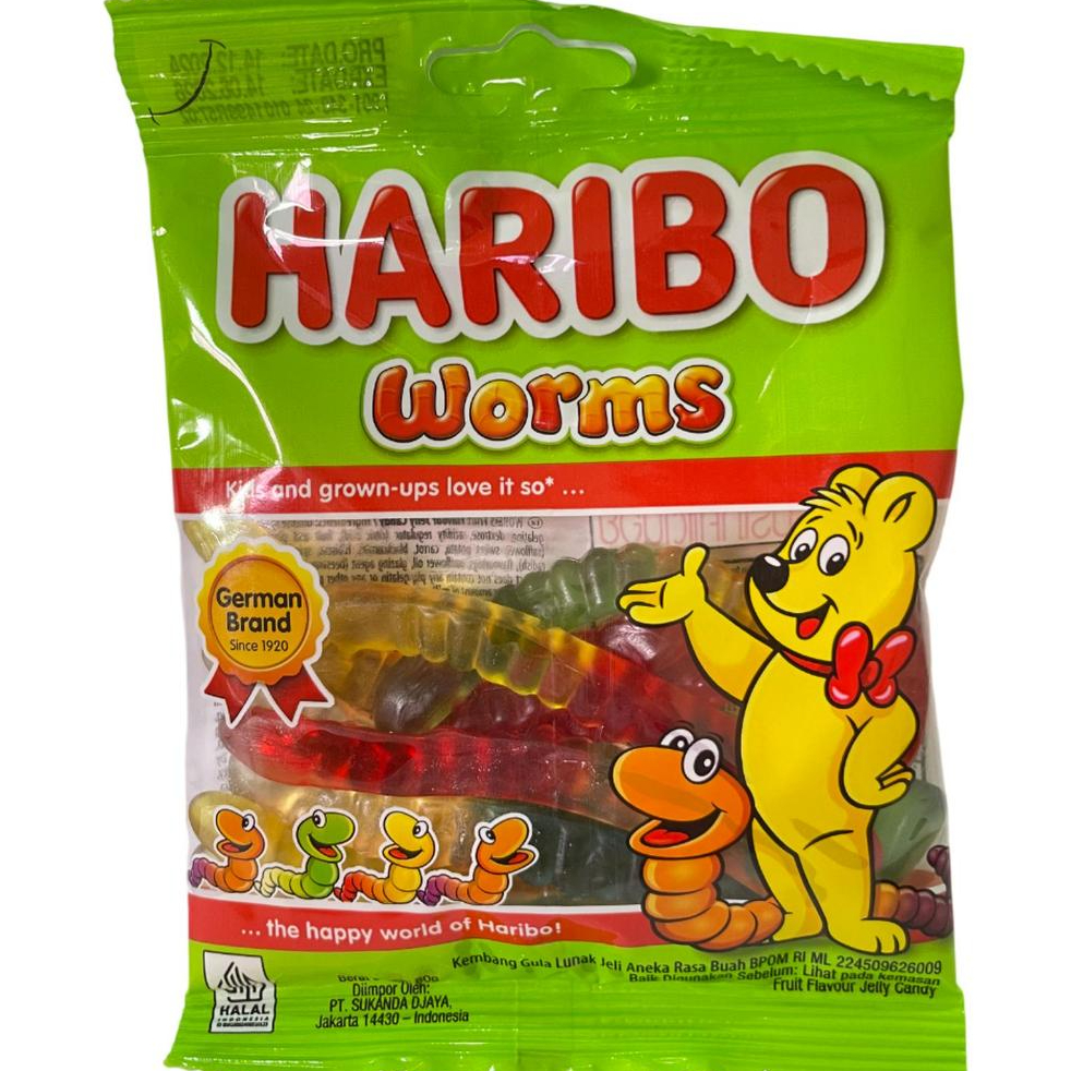 Permen Gummy HARIBO WORMS 80 G. Permen kunyah dengan rasa manis - SURABAYA
