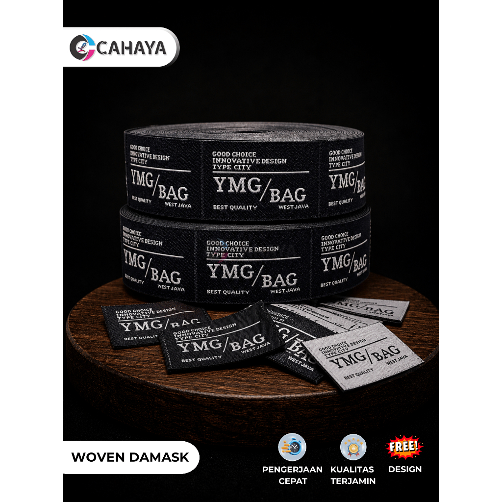 4x7cm label woven damask, label rajut, label tenun, label tas, label kaos, label hijab, merek