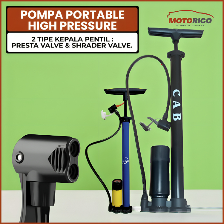 Pompa Ban Motor High Pressure Portable Kuat Pompa Angin Sepeda Mobil Free 3 Cop Lengkap