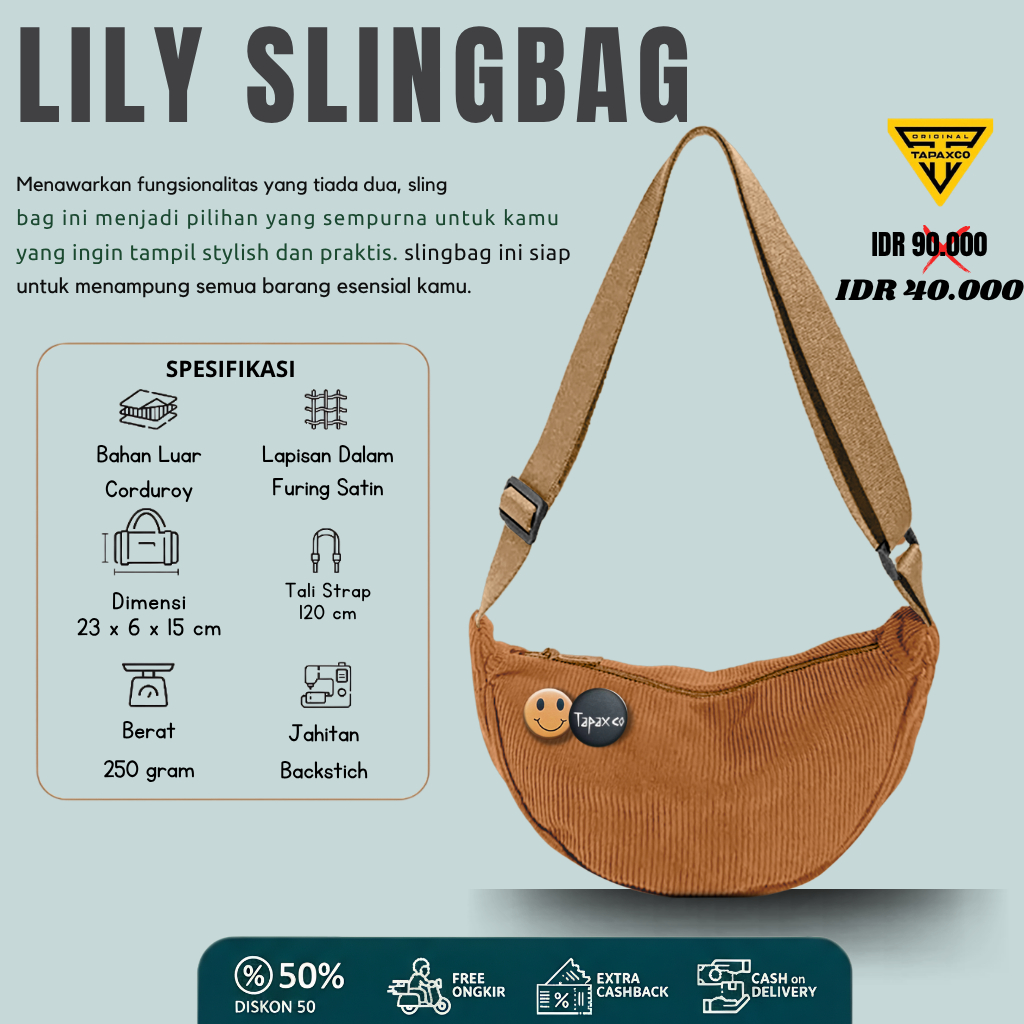Tas Selempang Corduroy Lily Tas Slingbag Wanita Zetshop I FREE 2 BROSS