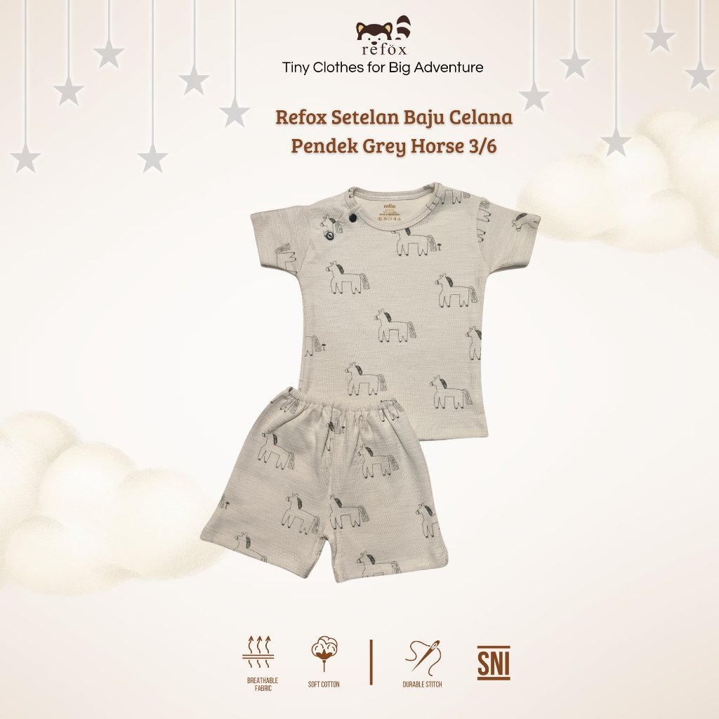 Refox - Setelan Baju Celana Pendek Grey Horse 3 - 6 Bulan