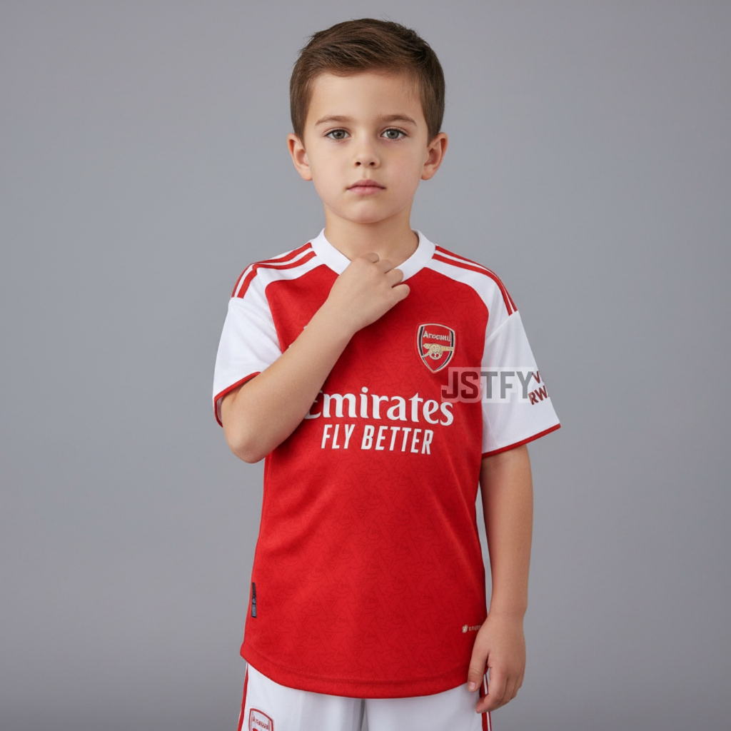 KIDS Jersey Arsnl Home 2025 2026 Baju Bola Warna Merah Putih Anak Patch Premier League UCL Custom Na