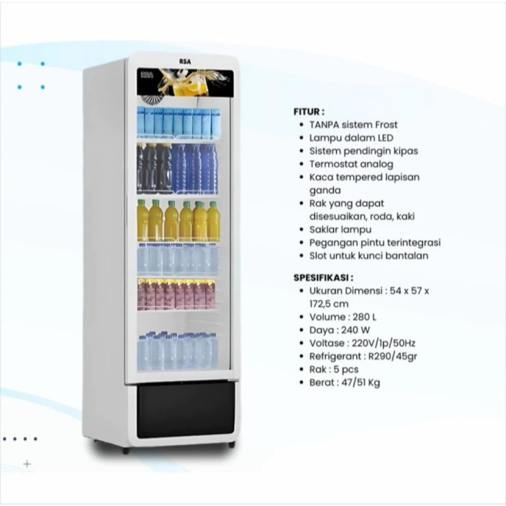 RSA - SHOWCASE 1 PINTU RUBY 240 | SHOWCASE 1 PINTU KAPASITAS 240 LITER (4 RAK)