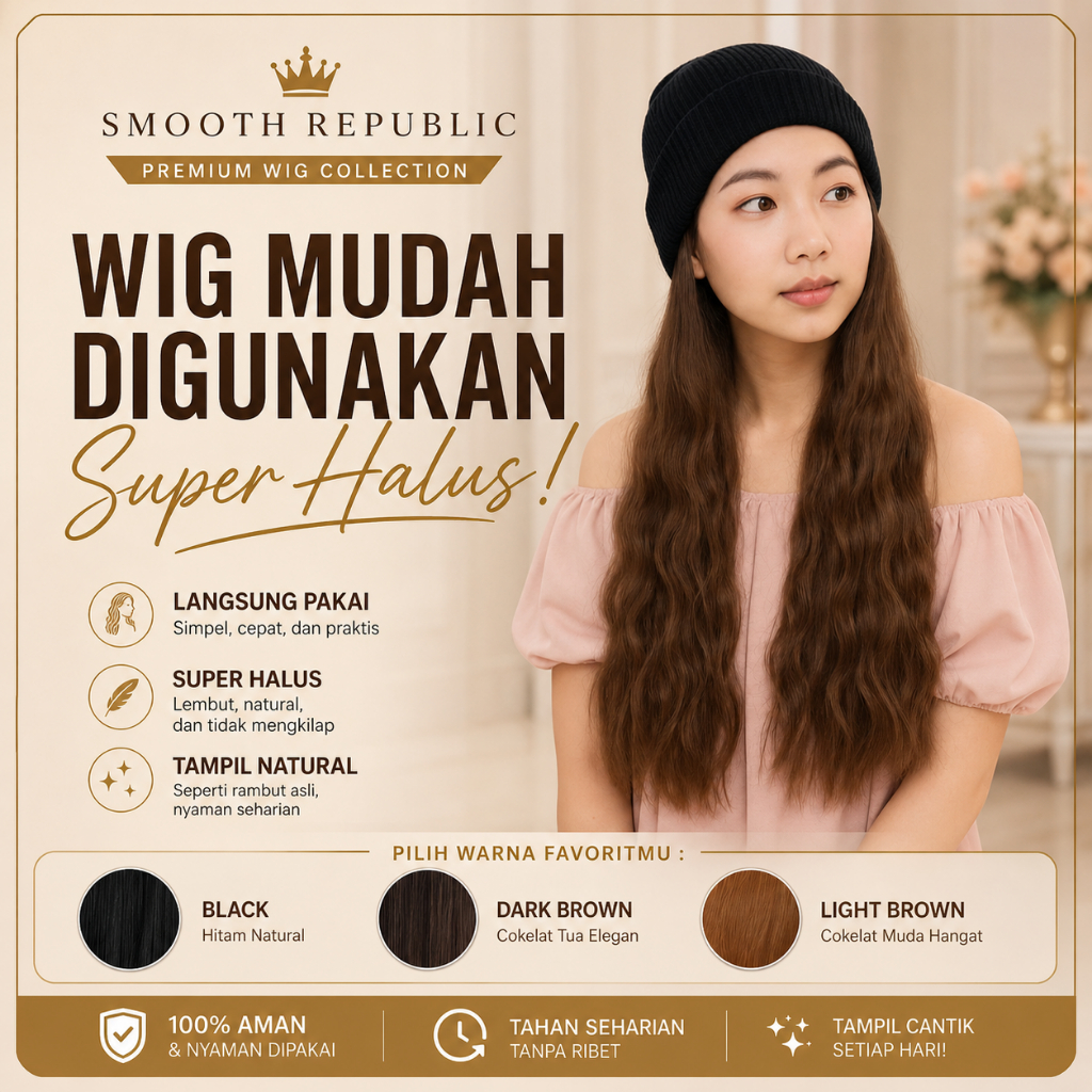 Wig Topi Kupluk Wanita Panjang Bergelombang Natural Stylish mz 20 Korean Style Rambut Palsu Fashion 