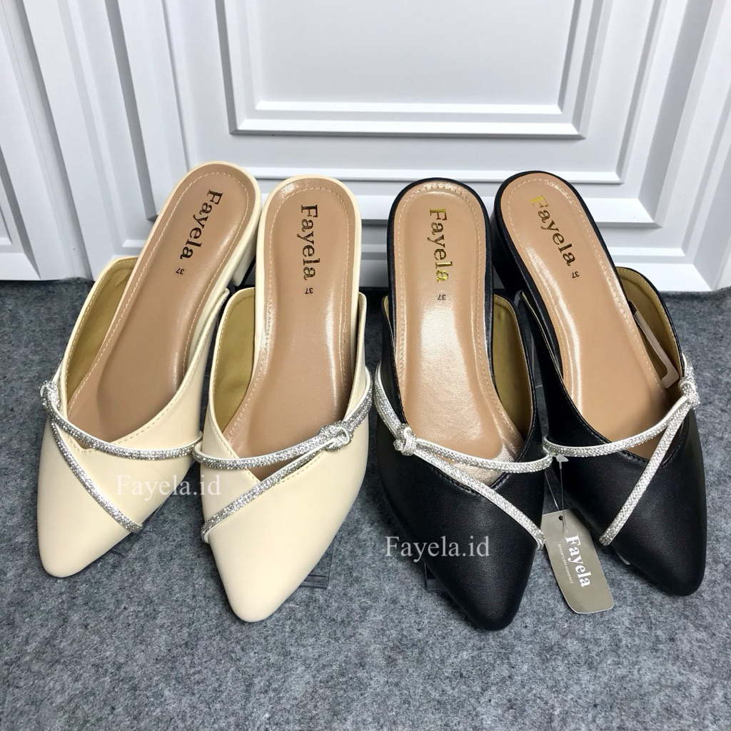 FAYELA Sandal Pesta Kondangan Wanita Selop MR Hak 3cm Mutiara Cantik