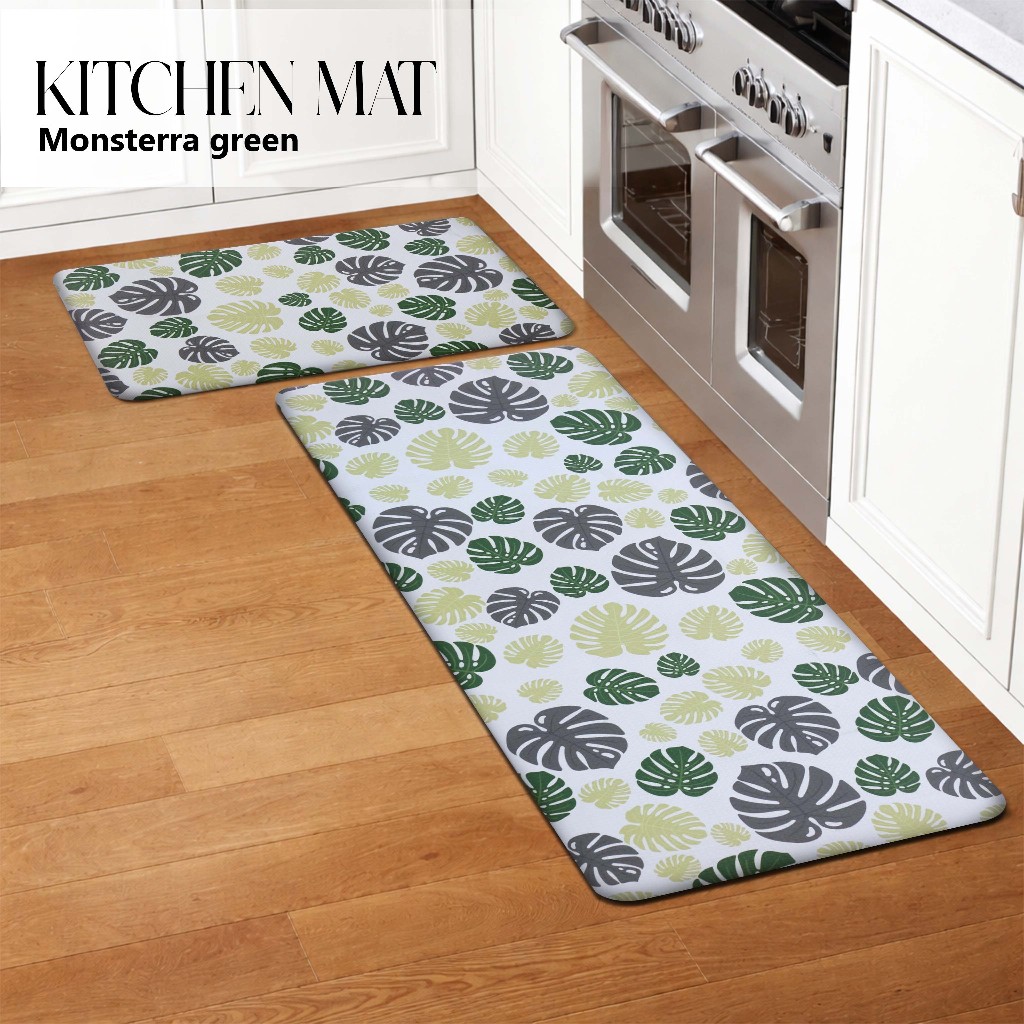 Kitchen Floor Mat MONSTERA GREEN  / Keset Alas Lantai Rumah Dapur Anti Selip Martha Karpet Surabaya