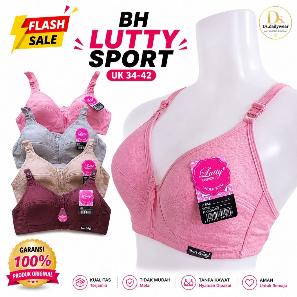 (1pcs) BH LUTTY SPORT CUP BESAR UK 34 36 38 40 42 TANPA KAWAT / TANPA BUSA BRA WANITA DEWASA MURAH O