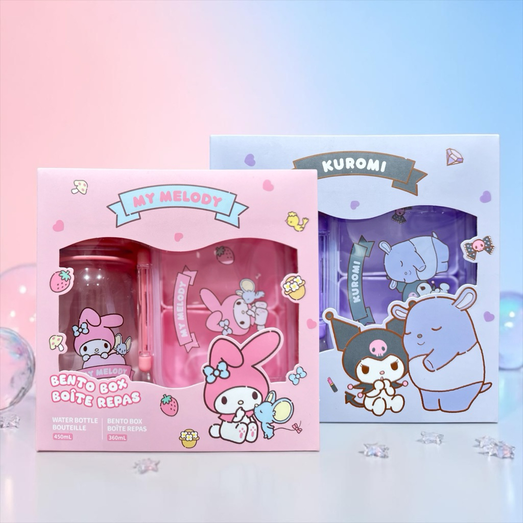 MINISO GIFT BOX Kuromi,melody bento box& water bottle set m
