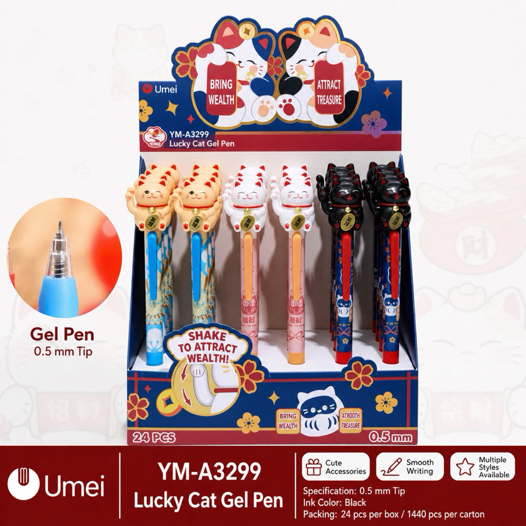 Pen Gel Bolpen Lucky Cat Kucing Hoki Lucu Goyang Tangan Ballpoint