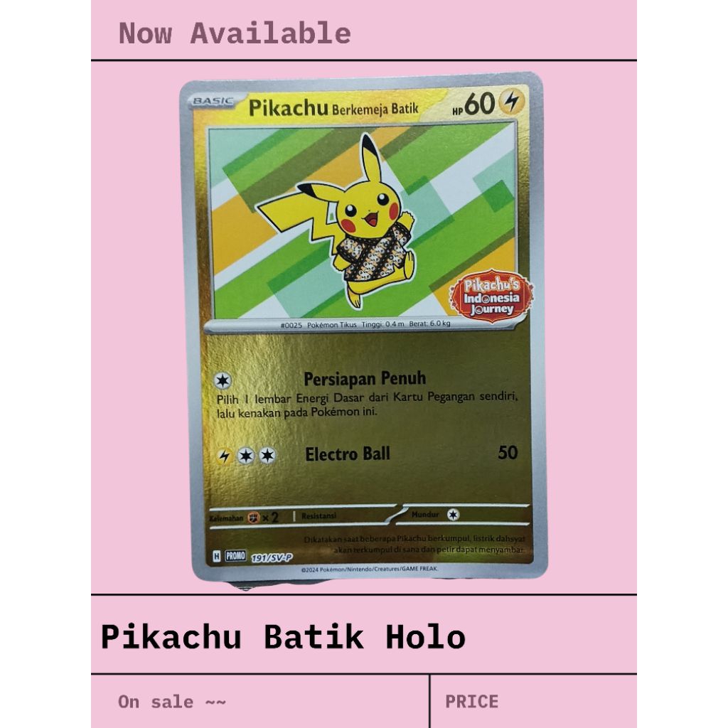 kartu pokemon Pikachu berkemeja batik holo IDN Limited promo